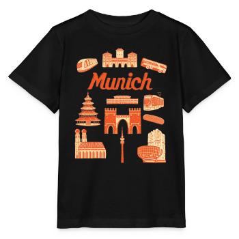 Illustration des sites touristiques de Munich - T-shirt bio MINI CREATOR Stanley/Stella Enfant - noir - Devant - Mikhail (115cm)