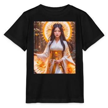 Amaterasu Déesse du soleil rayonnante en kimono blanc avec - T-shirt bio MINI CREATOR Stanley/Stella Enfant - noir - Devant - Mikhail (115cm)