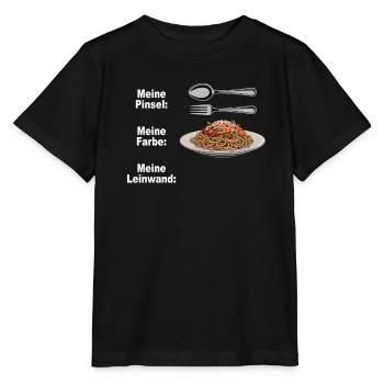 Spaghetti Bolognese Pinsel Farbe Leinwand Pasta - Stanley/Stella Kinder T-Shirt MINI CREATOR  - Schwarz - Vorne - Mikhail (115cm)