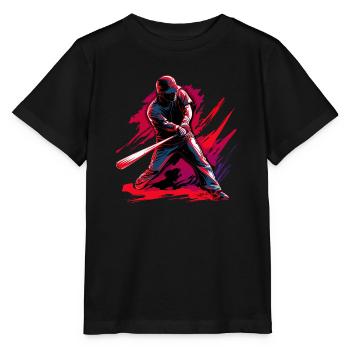 Baseballspieler in roter Pop-Art - Stanley/Stella Kinder T-Shirt MINI CREATOR  - Schwarz - Vorne - Mikhail (115cm)