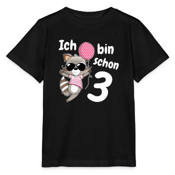 3rd Birthday Girl Cute Raccoon - Stanley/Stella MINI CREATOR Kids’ T-Shirt - black - Front - Mikhail (115cm)