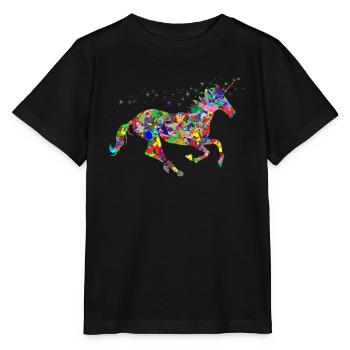 farbenvolles Einhorn Regenbogen - Stanley/Stella Kinder T-Shirt MINI CREATOR  - Schwarz - Vorne - Mikhail (115cm)