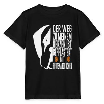 Geschenk Spruch Pfotenabdruck Weg zum Herzen - Stanley/Stella Kinder T-Shirt MINI CREATOR  - Schwarz - Vorne - Mikhail (115cm)