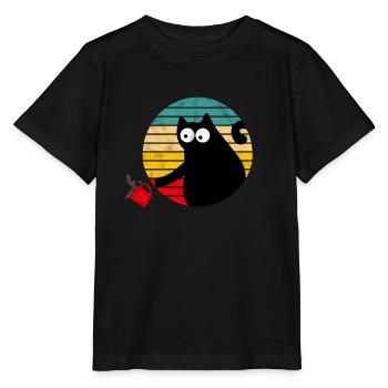 Freche Kaffee Katze - Vintage - Stanley/Stella Kinder T-Shirt MINI CREATOR  - Schwarz - Vorne - Mikhail (115cm)