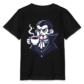 Dracula Coffee Time Cartoon Design - T-shirt bio MINI CREATOR Stanley/Stella Enfant - noir - Devant - Mikhail (115cm)
