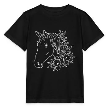 Pferd mit Blumen - Stanley/Stella Kinder T-Shirt MINI CREATOR  - Schwarz - Vorne - Mikhail (115cm)