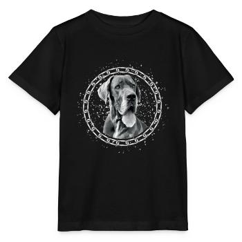 Deutsche Dogge oder Dänische Dogge als Portrait - Stanley/Stella Kinder T-Shirt MINI CREATOR  - Schwarz - Vorne - Mikhail (115cm)