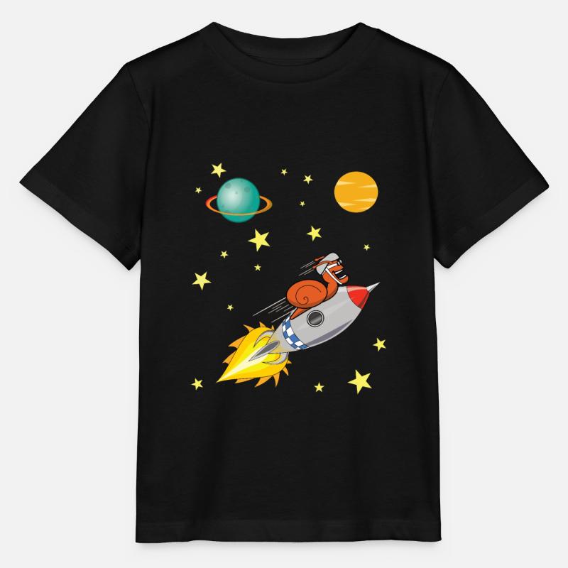 Escargot avec fusée voyageant dans l'espace - T-shirt bio MINI CREATOR Stanley/Stella Enfant - noir