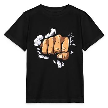 Boxer Faust Faustschlag Wand boxen Kraft Wut K.O - Stanley/Stella Kinder T-Shirt MINI CREATOR  - Schwarz - Vorne - Mikhail (115cm)