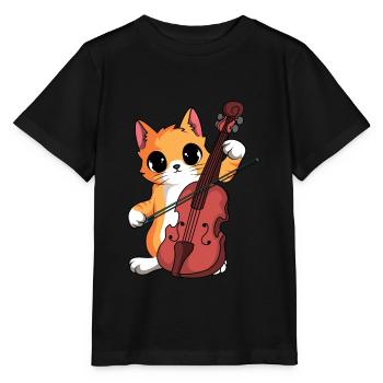 Cat Violinist Orchestra - Stanley/Stella MINI CREATOR Kids’ T-Shirt - black - Front - Mikhail (115cm)