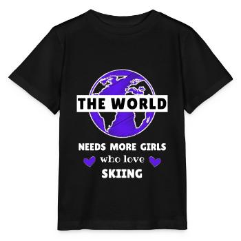 The world needs more girls who love skiing - Stanley/Stella MINI CREATOR Kids’ T-Shirt - black - Front - Mikhail (115cm)