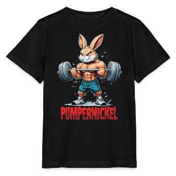 Pumpernickel - Karnickel beim Krafttraining - Stanley/Stella Kinder T-Shirt MINI CREATOR  - Schwarz - Vorne - Mikhail (115cm)