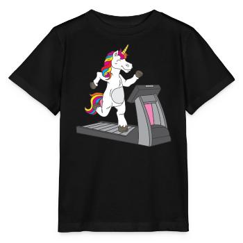 Sportliches Einhorn auf dem Laufband - - Stanley/Stella Kinder T-Shirt MINI CREATOR  - Schwarz - Vorne - Mikhail (115cm)