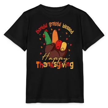 T-shirt Thanksgiving Thanksgiving Reconnaissant et reconnaissant - T-shirt bio MINI CREATOR Stanley/Stella Enfant - noir - Devant - Mikhail (115cm)