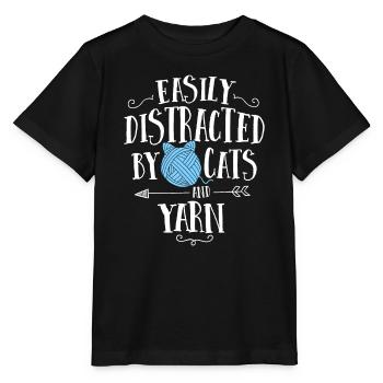 Leicht abgelenkt von Katzen und Garn Strickgarn C - Stanley/Stella Kinder T-Shirt MINI CREATOR  - Schwarz - Vorne - Mikhail (115cm)
