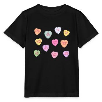 Happy Valentines Day Candy Conversation Hearts Cut - Stanley/Stella MINI CREATOR Kids’ T-Shirt - black - Front - Mikhail (115cm)