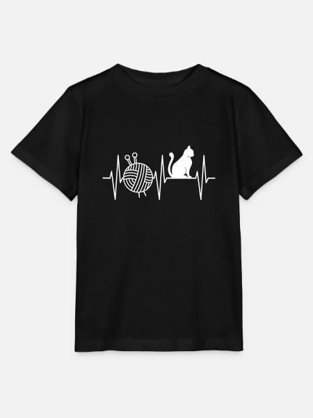 Stricken, Katzenliebhaber Herzschlag Liebe Stricken und Ca - Stanley/Stella Kinder T-Shirt MINI CREATOR - Schwarz
