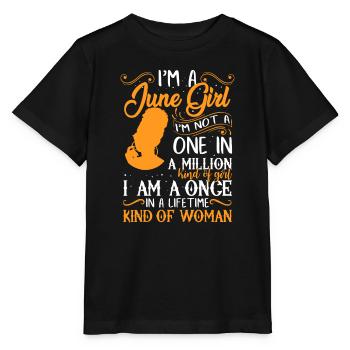 Ich bin ein Juni-Mädchen Schwarze Frauen Zwillinge - Stanley/Stella Kinder T-Shirt MINI CREATOR  - Schwarz - Vorne - Mikhail (115cm)