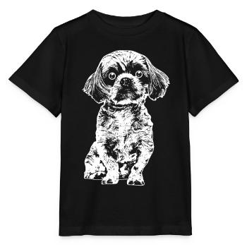 Chillender kleiner Hund mit große Kulleraugen. - Stanley/Stella Kinder T-Shirt MINI CREATOR  - Schwarz - Vorne - Mikhail (115cm)