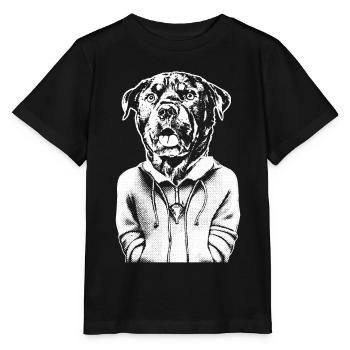 Rottweiler with a threatening look and an open mouth. - Stanley/Stella MINI CREATOR Kids’ T-Shirt - black - Front - Mikhail (115cm)