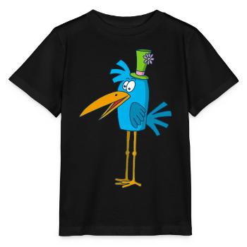 Blauer Vogel und sein Hut - Stanley/Stella Kinder T-Shirt MINI CREATOR  - Schwarz - Vorne - Mikhail (115cm)