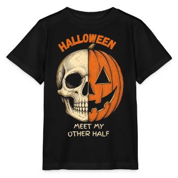 Halloween Skull Pumpkin Lernt meine andere Hälfte kennen - Stanley/Stella Kinder T-Shirt MINI CREATOR  - Schwarz - Vorne - Mikhail (115cm)
