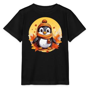 Pinguin im Herbst: Laub & Sonnenuntergang - Stanley/Stella Kinder T-Shirt MINI CREATOR  - Schwarz - Vorne - Mikhail (115cm)