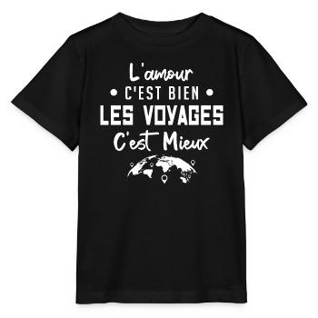 l'amour c'est bien les voyages c'est mieux - T-shirt bio MINI CREATOR Stanley/Stella Enfant - noir - Devant - Mikhail (115cm)