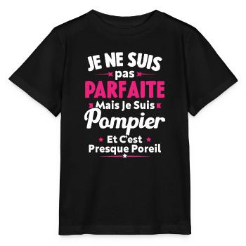 Pas parfaite mais je suis Pompier - T-shirt bio MINI CREATOR Stanley/Stella Enfant - noir - Devant - Mikhail (115cm)