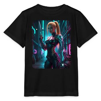 Cyberpunk women Warrior - Stanley/Stella MINI CREATOR Kids’ T-Shirt - black - Front - Mikhail (115cm)