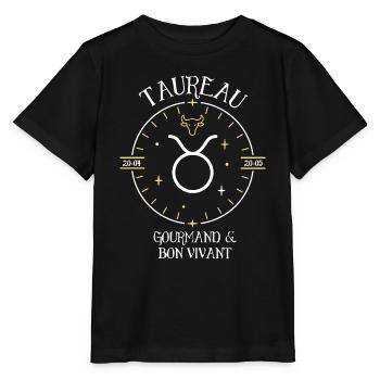 Du signe du Taureau - Gourmand et bon vivant - T-shirt bio MINI CREATOR Stanley/Stella Enfant - noir - Devant - Mikhail (115cm)