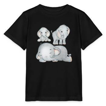 Elefanten Familie Mama Baby T-Shirt - Stanley/Stella Kinder T-Shirt MINI CREATOR  - Schwarz - Vorne - Mikhail (115cm)
