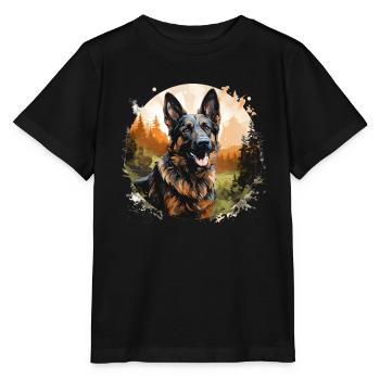 Deutscher Schäferhund im Wald - Stanley/Stella Kinder T-Shirt MINI CREATOR  - Schwarz - Vorne - Mikhail (115cm)