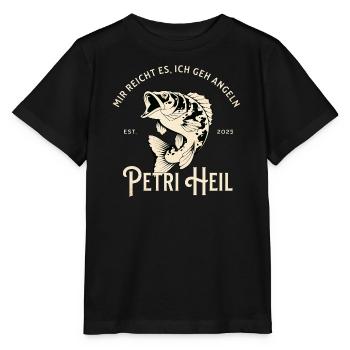 J’en ai assez, je vais à la pêche - Petri Heil - T-shirt bio MINI CREATOR Stanley/Stella Enfant - noir - Devant - Mikhail (115cm)