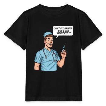 Drôle de dicton d’infirmière – Médicament contre la stupidité - T-shirt bio MINI CREATOR Stanley/Stella Enfant - noir - Devant - Mikhail (115cm)