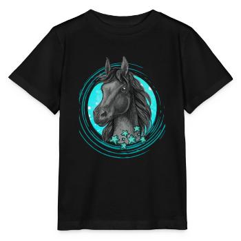 Horse black stars sparkle turquoise - Stanley/Stella MINI CREATOR Kids’ T-Shirt - black - Front - Mikhail (115cm)
