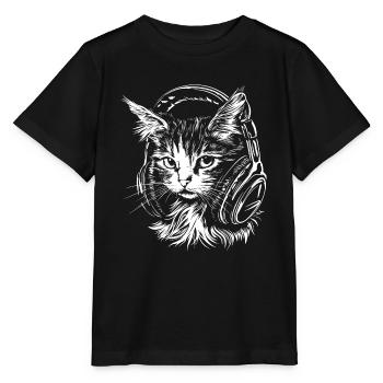 Cat Headset Music DJ - Stanley/Stella MINI CREATOR Kids’ T-Shirt - black - Front - Mikhail (115cm)
