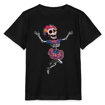 tanzendes happy crazy Skelett la Catrina :) - Stanley/Stella Kinder T-Shirt MINI CREATOR  - Schwarz - Vorne - Mikhail (115cm)