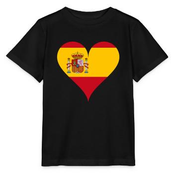 Herz Spanische Flagge Spanien Fan - Stanley/Stella Kinder T-Shirt MINI CREATOR  - Schwarz - Vorne - Mikhail (115cm)