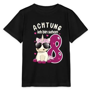 Kinder Geburtstag 8 Jahre Einhorn Mädchen T-shirt - Stanley/Stella Kinder T-Shirt MINI CREATOR  - Schwarz - Vorne - Mikhail (115cm)
