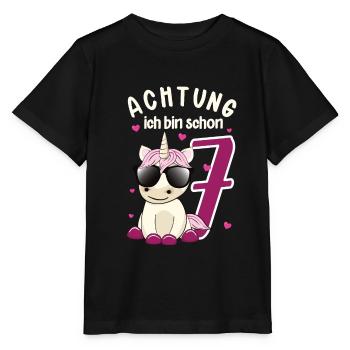 Geburtstag 7 Jahre Kinder Mädchen Einhorn T-shirt - Stanley/Stella Kinder T-Shirt MINI CREATOR  - Schwarz - Vorne - Mikhail (115cm)