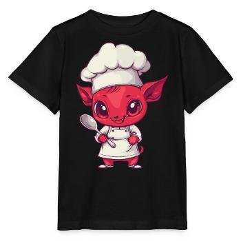 Cooking devil with spoon - Stanley/Stella MINI CREATOR Kids’ T-Shirt - black - Front - Mikhail (115cm)