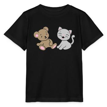 Lächelnder Babybär und Kätzchen - Stanley/Stella Kinder T-Shirt MINI CREATOR  - Schwarz - Vorne - Mikhail (115cm)