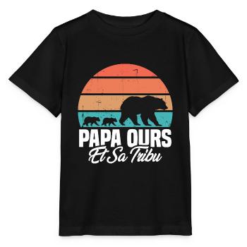 Papa ours et sa tribu, Humour cadeau - T-shirt bio MINI CREATOR Stanley/Stella Enfant - noir - Devant - Mikhail (115cm)