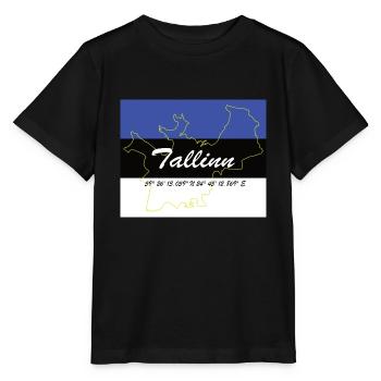 Tallinn - Hauptstadt mit GPS & Flagge - Stanley/Stella Kinder T-Shirt MINI CREATOR  - Schwarz - Vorne - Mikhail (115cm)