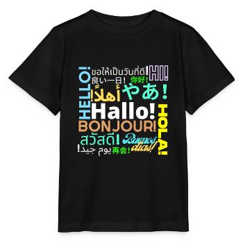Bonjour, Bonjour, Bonjour, Hola, Buenos dias - T-shirt bio MINI CREATOR Stanley/Stella Enfant - noir - Devant - Mikhail (115cm)