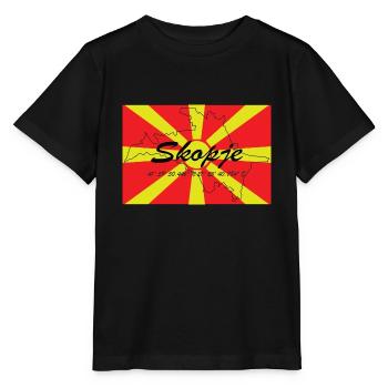 Skopje - Hauptstadt mit GPS & Flagge - Stanley/Stella Kinder T-Shirt MINI CREATOR  - Schwarz - Vorne - Mikhail (115cm)