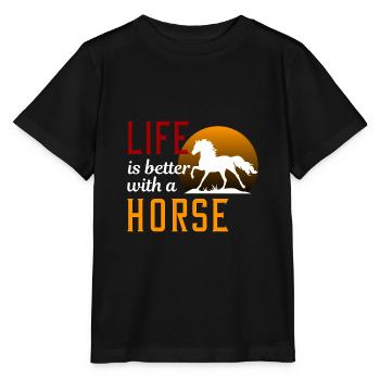 Life is better with a horse - Stanley/Stella MINI CREATOR Kids’ T-Shirt - black - Front - Mikhail (115cm)