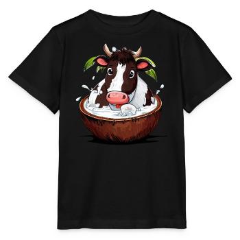 Cow bathes in coconut - Funny tropical - Stanley/Stella MINI CREATOR Kids’ T-Shirt - black - Front - Mikhail (115cm)