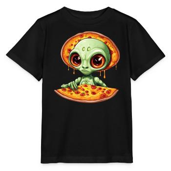 Green Alien apprécie la pizza salami - T-shirt bio MINI CREATOR Stanley/Stella Enfant - noir - Devant - Mikhail (115cm)